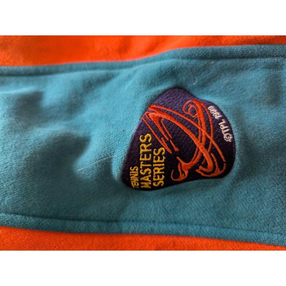 Vintage 90's Fila Fleece Pullover Mens XXL Teal/Orange Color Blocking - Picture 10 of 11